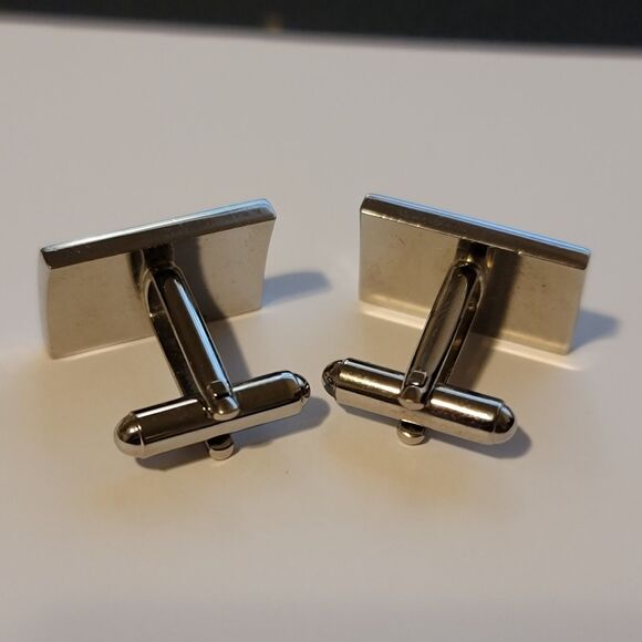 Vintage Silver Tone Cufflinks – Rectangular Design with Faceted Stones - Picture 3 of 3